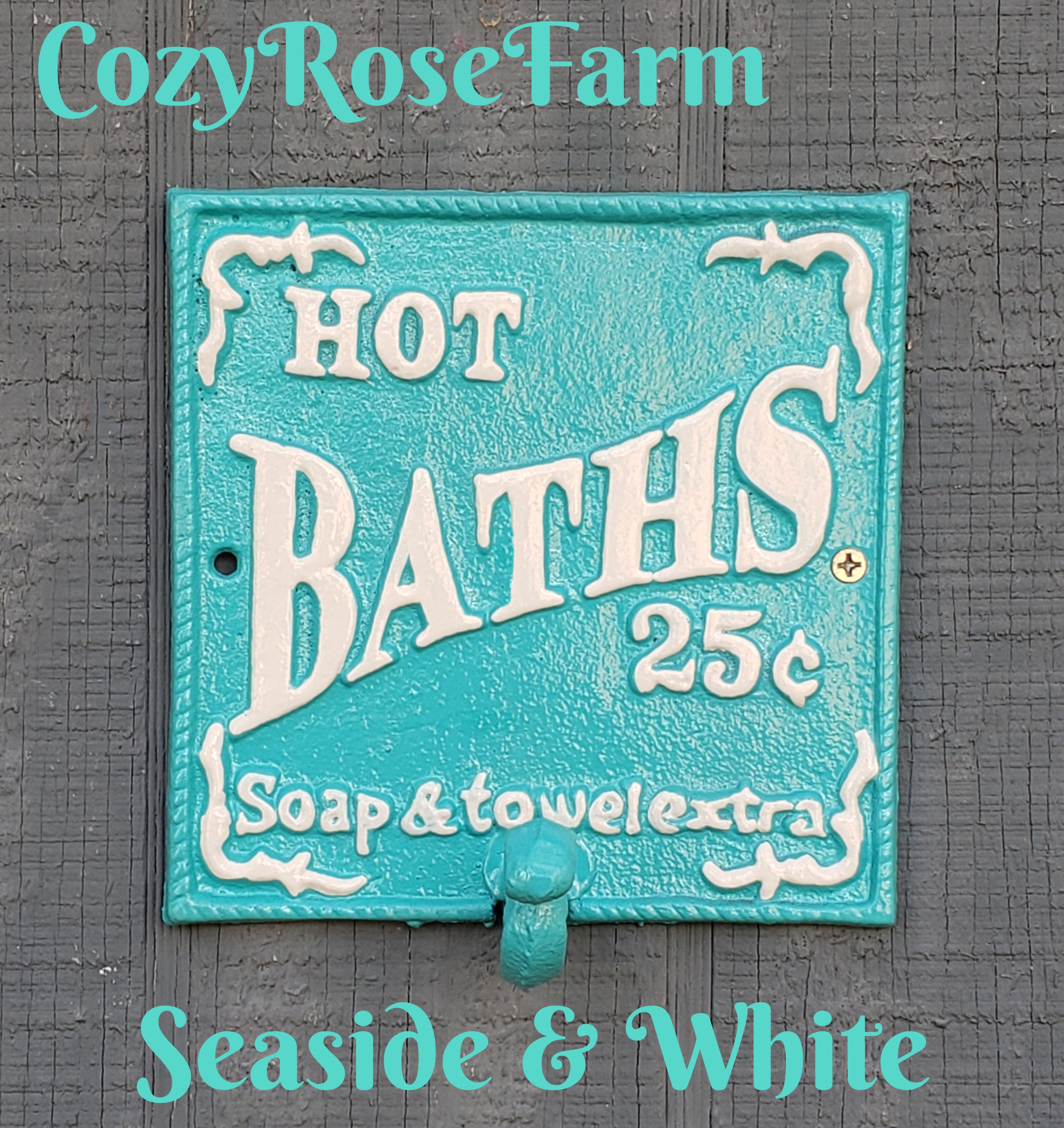 Cast Iron Hot Bath Sign Towel Robe Hook for Rustic Shabby - Etsy