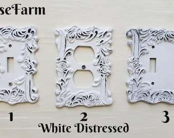 Light Switch Cover in White , distressed, Victorian Light Switch Plate, Shabby Chic Cover Plate