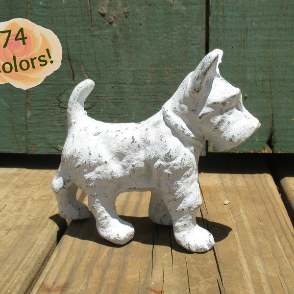 Scottie Dog Cast Iron Paperweight Doorstop Black  w/ Red collar and her friends Snowy  and Pinks