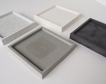 Square Concrete Trinket Tray: Handmade Jewelry Storage, Planter Tray