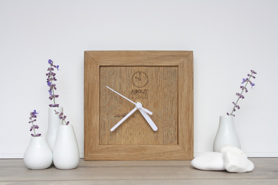 Square Wooden Clock Upcycled Square Oak Clock Reclaimed Wood Etsy UK