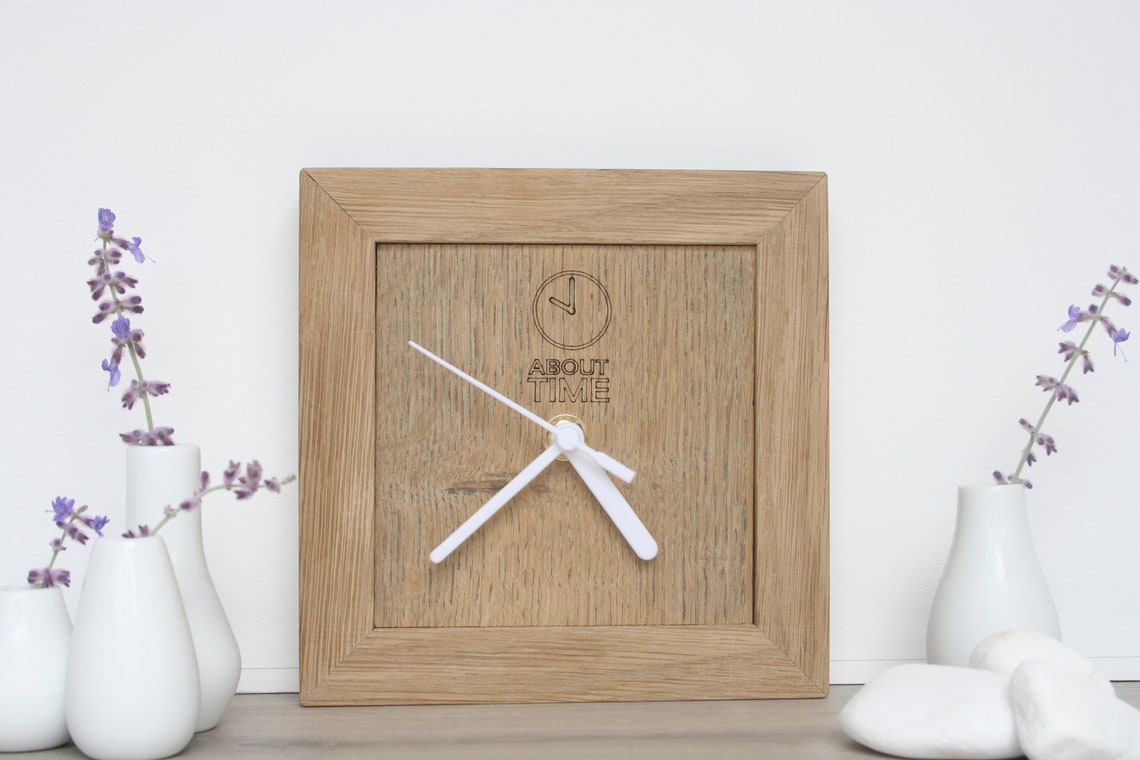 Square Wooden Clock Upcycled Square Oak Clock Reclaimed Wood Etsy UK