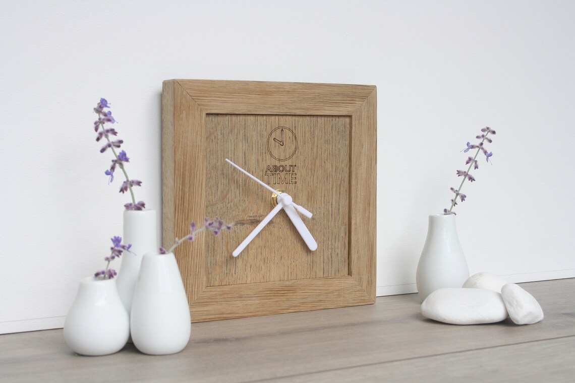 Square Wooden Clock Upcycled Square Oak Clock Reclaimed Wood Etsy UK