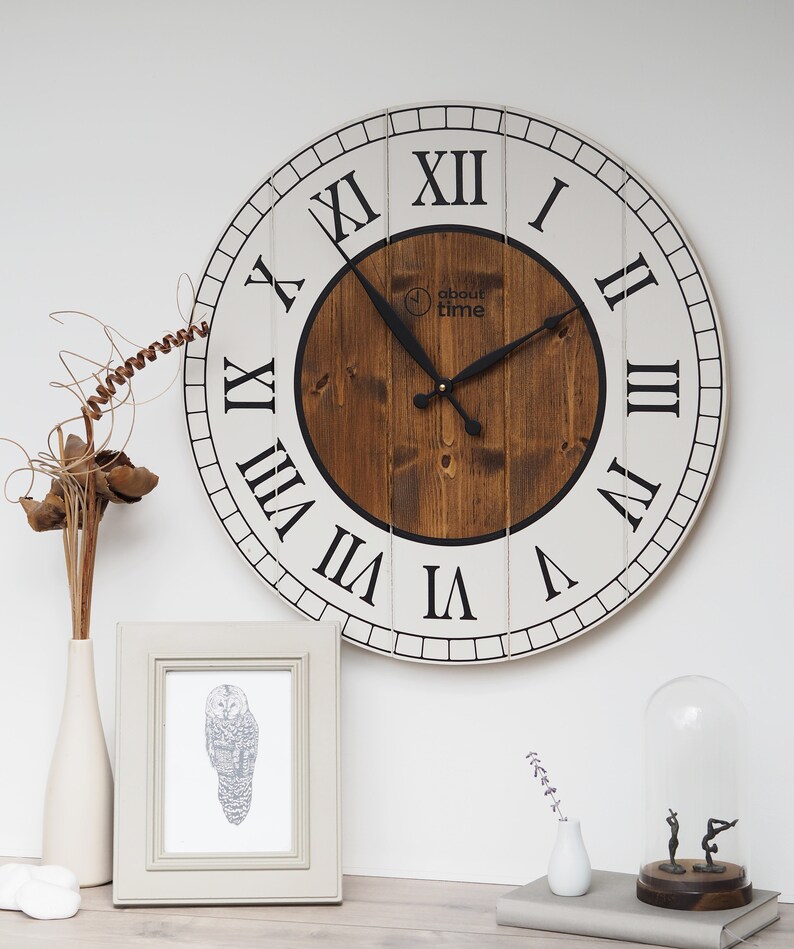 Wooden Wall Clock Large Wall Clock Farmhouse Kitchen Clock Etsy