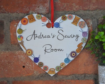 Sewing Room Sign, Sewing Craft Room Door Sign, Craft Room Gifts, Craft Room Organization - 20cm Wood Heart, Indoor/Outdoor