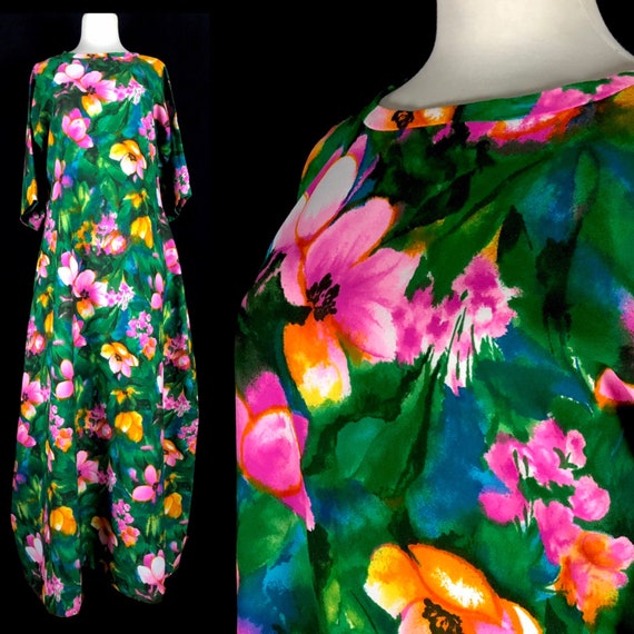 Vintage 1960’s Hawaiian Dress, Size XL, Green with