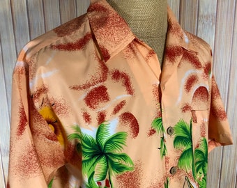 Vintage Tropical Print Hawaiian Shirt, Size Large, Made by Roundy Bay