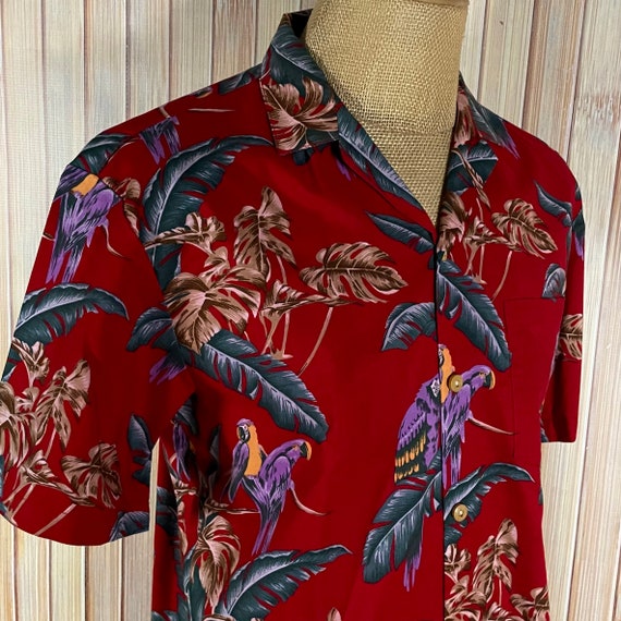Hawaiian Shirt, Red with Purple Parrots, Size is … - image 10