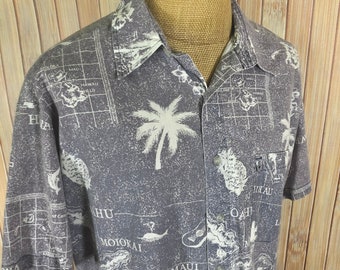 Nautical Hawaiian Shirt from ten2one, Gray with White Graphics, Size XLarge