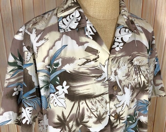 Vintage Tropical Print Hawaiian Shirt, Size XLarge, Made by Roundy Bay