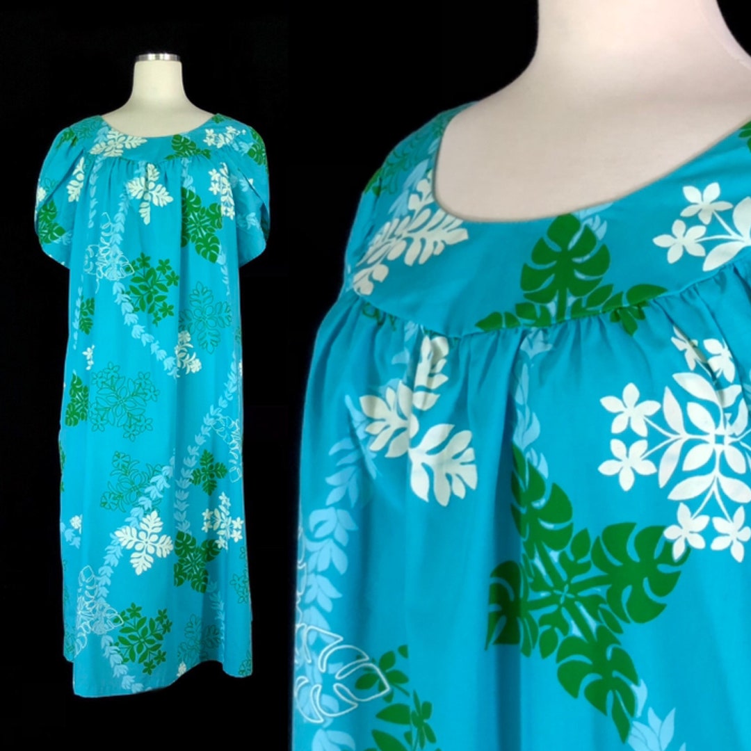 Vintage Blue Hawaiian Dress Muumuu Size Ladies XL Made in - Etsy