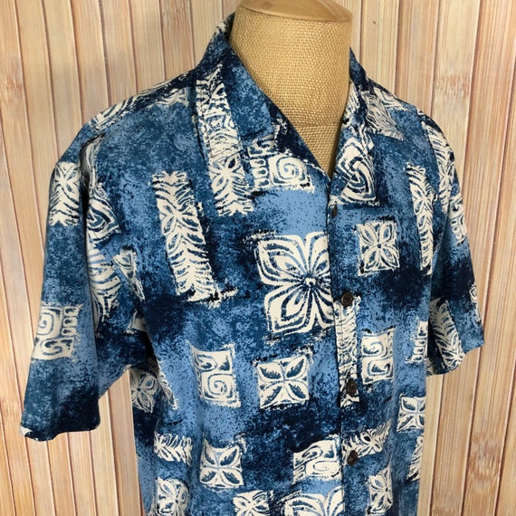 Blue Hawaiian Shirt, Modern Tapa Style, Size Larg… - image 9