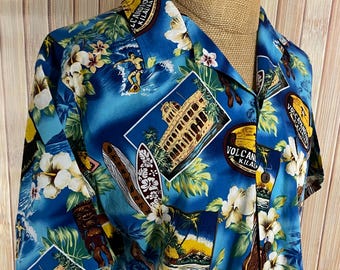 Hawaiian Shirt, Size Medium, Retro Hawaiian Graphics, Made by Palmwave