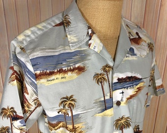 Hawaiian Shirt Made in Hawaii by RJC, Size Medium, Surfers and Hawaiian Beaches