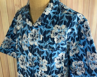 Camisa hawaiana de Cintas, talla XL, azul y blanca con gráficos tropicales