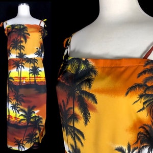 Vintage Hawaiian Dress, Size Medium, Amazing Tropical Sunset Graphics From Sweethearts Are Made in Hawaii