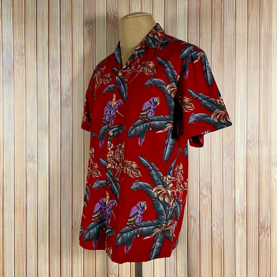 Hawaiian Shirt, Red with Purple Parrots, Size is … - image 7
