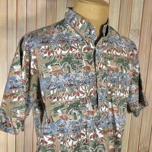 Hawaiian Shirt from Kahala Avi Collection, Size Large, Reverse Print Pullover with Tropical Hawaiian Graphics, made in Hawaii