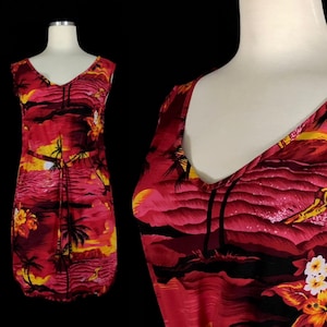 Hawaiian Dress, Size Small, Red with Tropical Designs