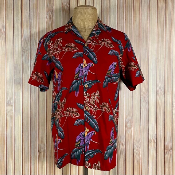 Hawaiian Shirt, Red with Purple Parrots, Size is … - image 2