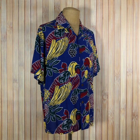 Hawaiian Shirt, Size Large, Blue with Tropical Fr… - image 10