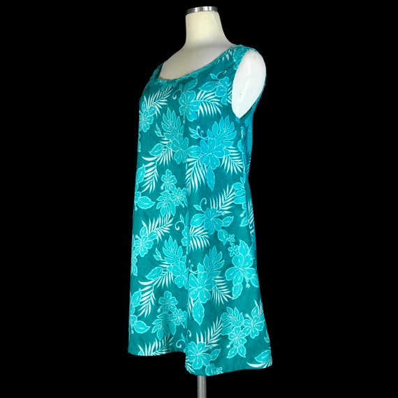 Vintage Hawaiian Mini Dress, Size Medium, Teal wi… - image 9