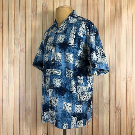 Blue Hawaiian Shirt, Modern Tapa Style, Size Larg… - image 10