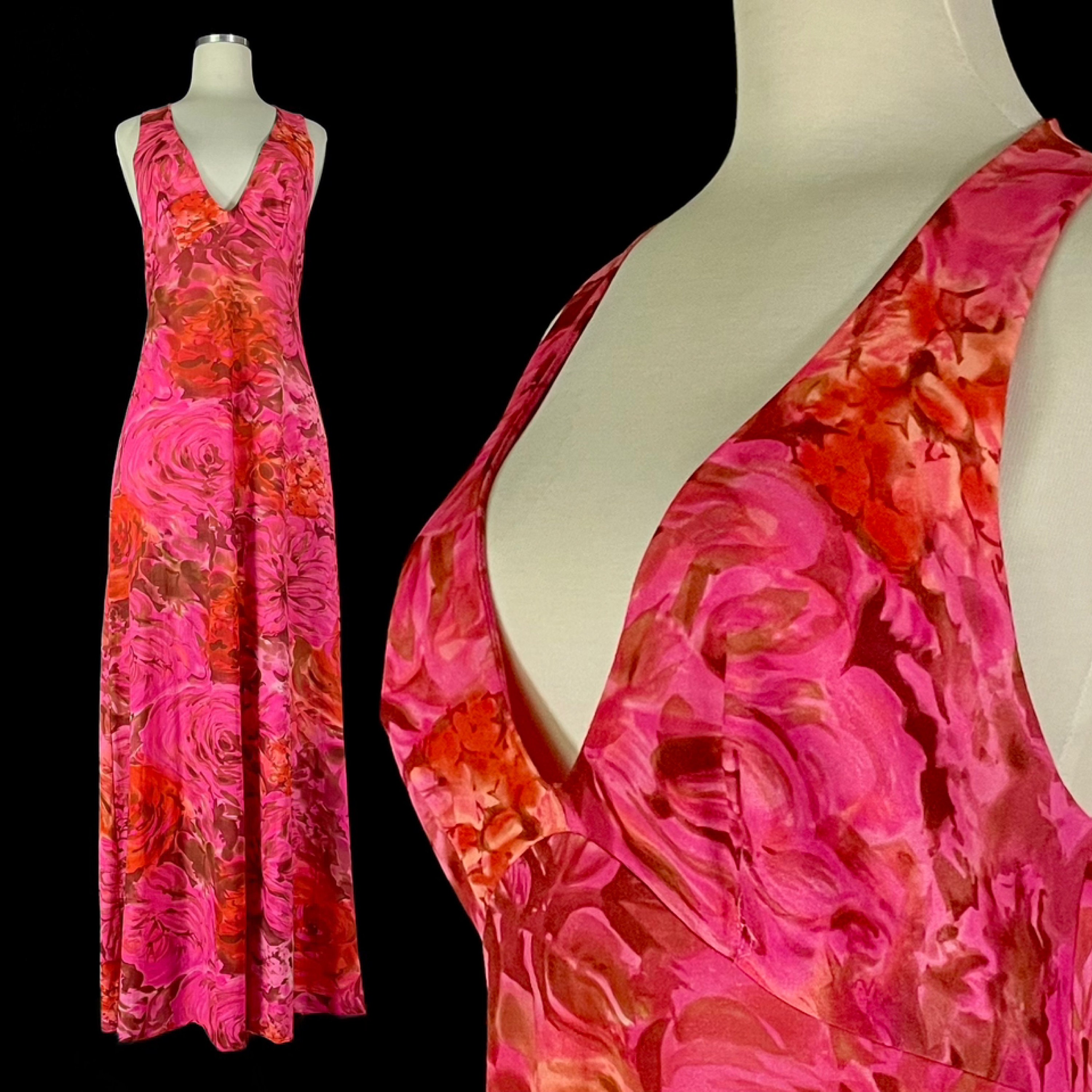 Vintage Maxi Dress, European Size 34 (US Small), Pink With Floral Designs,  Made in the US by Vanity Fair - Etsy