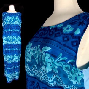 Blaues Hawaiikleid, Größe Large-XLarge, Hawaiianisch und Tropische Grafik, Made by R&K Originals