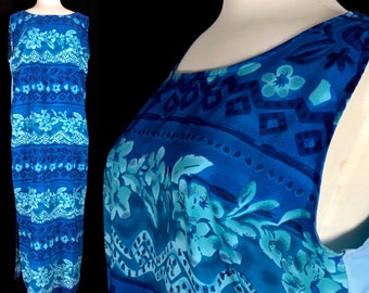 Blue Hawaiian Dress, Size Large-XLarge, Hawaiian and Tropical Graphics, Made by R&K Originals