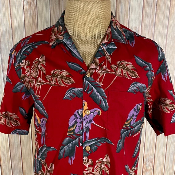 Hawaiian Shirt, Red with Purple Parrots, Size is … - image 4