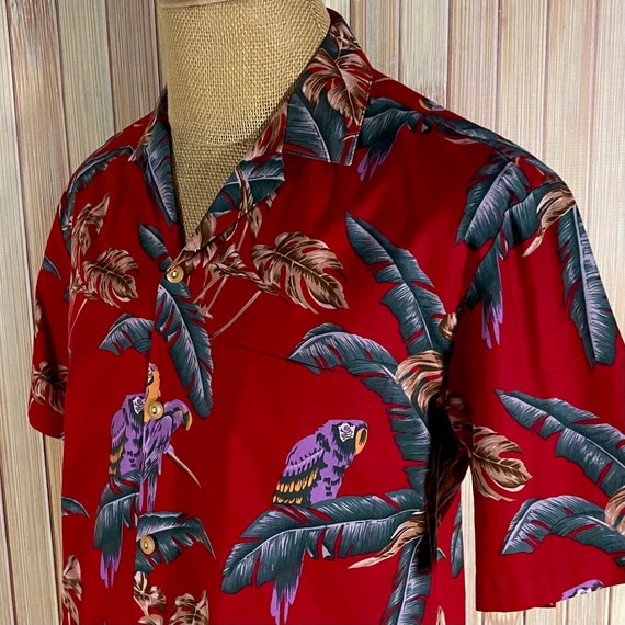Hawaiian Shirt, Red with Purple Parrots, Size is … - image 1