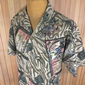 Hawaiian Shirt, Tiger Print with Tobacciana Graphics, Size XLarge, Made by Ele, Laguna Beach