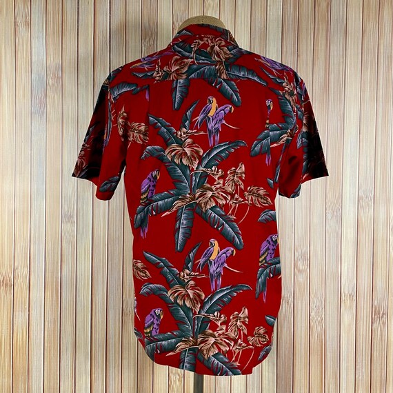 Hawaiian Shirt, Red with Purple Parrots, Size is … - image 6