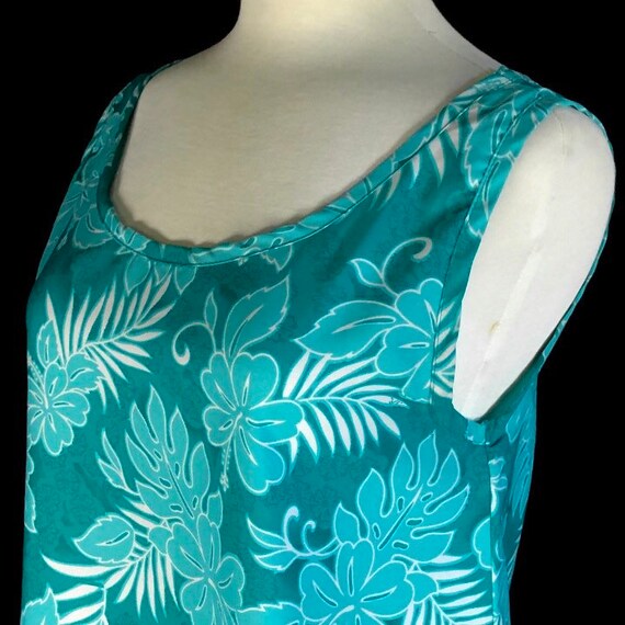 Vintage Hawaiian Mini Dress, Size Medium, Teal wi… - image 7