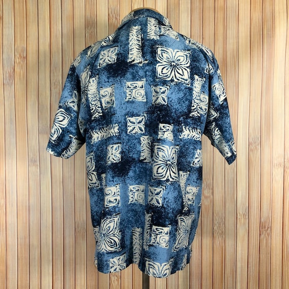Blue Hawaiian Shirt, Modern Tapa Style, Size Larg… - image 5