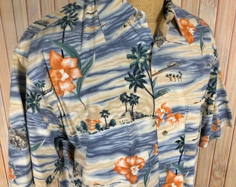 Throwback Hawaiian Shirt, Classic Print, Size LT (Large Tall), Made by Pierre Cardin