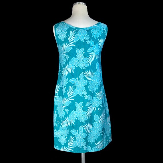 Vintage Hawaiian Mini Dress, Size Medium, Teal wi… - image 3