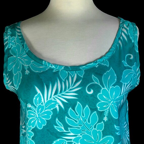 Vintage Hawaiian Mini Dress, Size Medium, Teal wi… - image 6