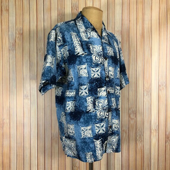 Blue Hawaiian Shirt, Modern Tapa Style, Size Larg… - image 7