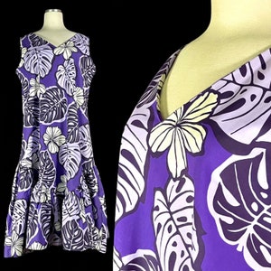 Hawaiian Dress Made in Hawaii, Size Medium, Purple and White Tropical Designs, MuuMuu