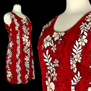 Hawaiian Dress from Jade Fashions, Size Large, Red with White Tropical Designs, Made In Hawaii