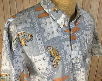 Vintage Pullover Reverse Print Hawaiian Shirt, Size Large, Made by Roundy Bay