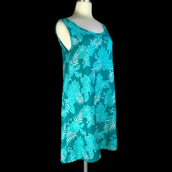 Vintage Hawaiian Mini Dress, Size Medium, Teal wi… - image 2