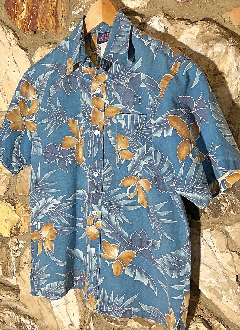 Reverse Print Fabric Size Large Blue Hawaiian Shirt