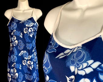 Hawaiian Mini Dress from Anchor Blue, Size Small, Blue with White and Light Blue Tropical Designs