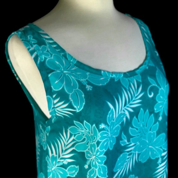 Vintage Hawaiian Mini Dress, Size Medium, Teal wi… - image 10