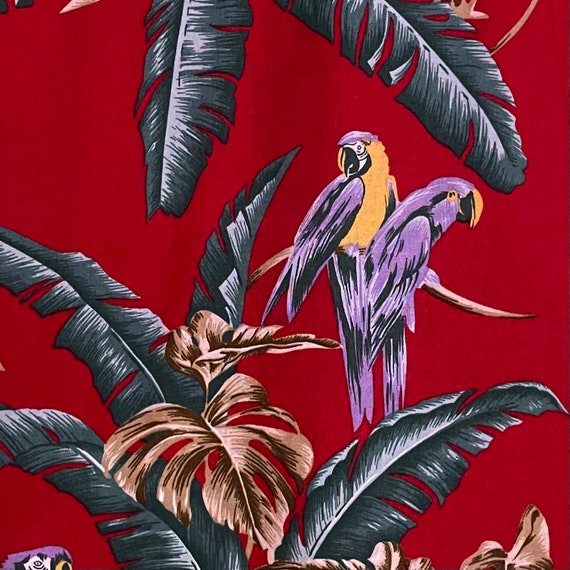 Hawaiian Shirt, Red with Purple Parrots, Size is … - image 5