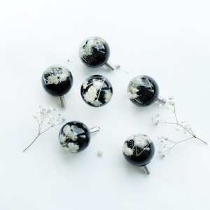6er Set - Schleierkraut (Gypsophila) Blumen in schwarz runde Möbelknöpfe, Weihnachtsgeschenk, Möbelgriff, Beschläge, Möbelknopf