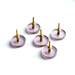Set of 5 Pink / purple see-through colored furniture knobs, minimalistic modern, clear pulls image 2